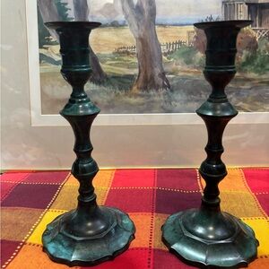 Vintage  Patina bronze tall candle Dining Candle Holders